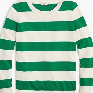 J Crew Teddie Crewneck Sweater in Green and White